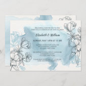 Poederblauwe bloemenuitnodiging kaart (Voorkant / Achterkant)