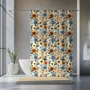 Poederblauwe Bloemige Terracotta Boho Badgordijn Douchegordijn