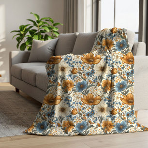 Poederblauwe Bloemige Terracotta Boho Slaapkamer Z Sherpa Deken