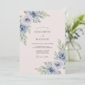 Poederblauwe Blush Bloemen Bruiloft Kaart (Staand voorkant)