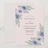 Poederblauwe Blush Bloemen Bruiloft Kaart (Voorkant / Achterkant)