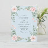 Poederblauwe Blush Roze Bruiloft Kaart (Staand voorkant)
