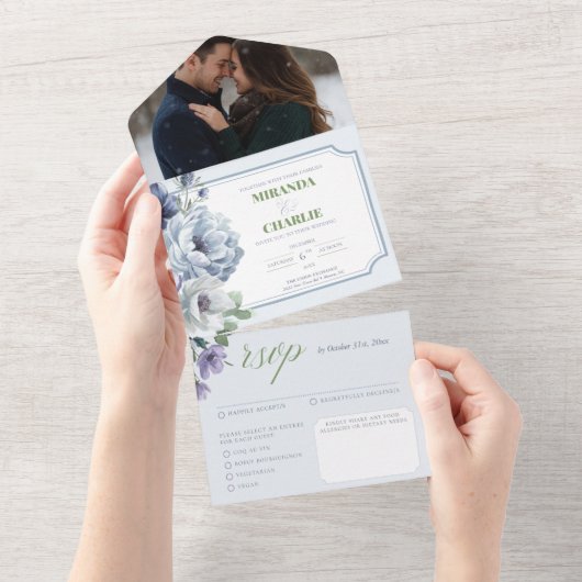 Poederblauwe bruiloft alles in één Uitnodiging (Afscheurbaar)