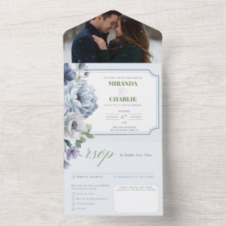 Poederblauwe bruiloft alles in één Uitnodiging