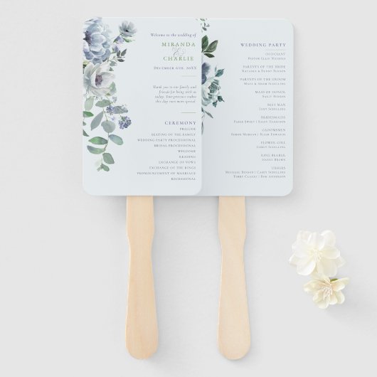 Poederblauwe bruiloft Hand Fan Handwaaier (Voorkant en achterkant)