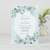 Poederblauwe Bruiloft met Eucalyptusblad Kaart (Staand voorkant)