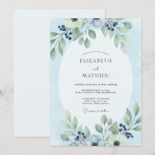 Poederblauwe Bruiloft met Eucalyptusblad Kaart (Voorkant / Achterkant)
