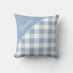 Poederblauwe Buffalo Plaid Check Patroon Naam Kussen
