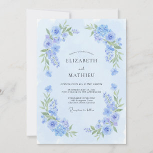 Poederblauwe Delicate Bloom Bruiloft Kaart