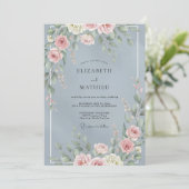 Poederblauwe Delicate Botanische Bruiloft Kaart (Staand voorkant)