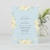 Poederblauwe Delicate Rozen Bruiloft Kaart (Staand voorkant)