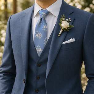 Poederblauwe Ditsy Bloemen  Stropdas
