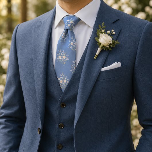 Poederblauwe Ditsy Bloemen Stropdas