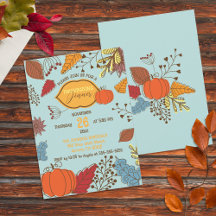 Poederblauwe Doodle Pompoen Thanksgiving-diner