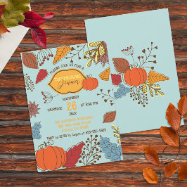 Poederblauwe Doodle Pompoen Thanksgiving-diner Kaart