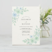 Poederblauwe Droom Botanische Bruiloft Kaart (Staand voorkant)
