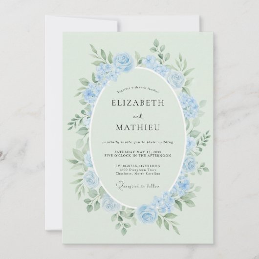 Poederblauwe Ethische Rozen Bruiloft Kaart (Voorkant)