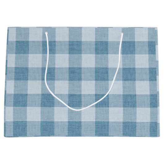 Poederblauwe Gingham Buffalo Check Linnen Textuur Groot Cadeauzakje (Voorkant)