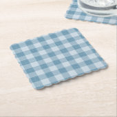 Poederblauwe Gingham Buffalo Check Linnen Textuur Kartonnen Onderzetters (Gebogen)
