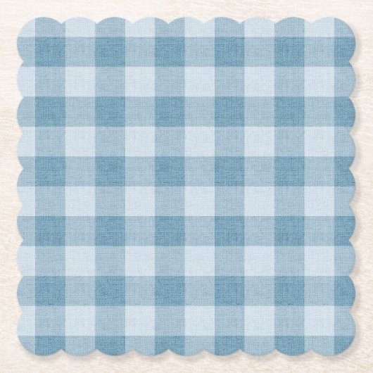 Poederblauwe Gingham Buffalo Check Linnen Textuur Kartonnen Onderzetters (Voorkant)