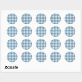 Poederblauwe Gingham Buffalo Check Linnen Textuur Ronde Sticker (Vel)