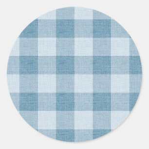 Poederblauwe Gingham Buffalo Check Linnen Textuur Ronde Sticker