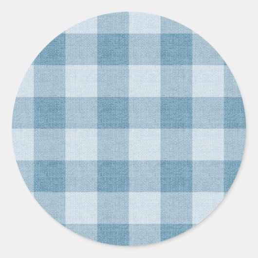 Poederblauwe Gingham Buffalo Check Linnen Textuur Ronde Sticker (Voorkant)