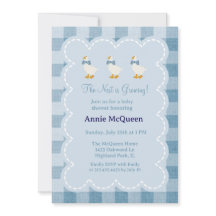 Poederblauwe Gingham Gans Baby Shower Uitnodiging