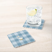 Poederblauwe Gingham Gans Babyshower Geruit Kartonnen Onderzetters (Insitu)