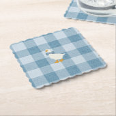 Poederblauwe Gingham Gans Babyshower Geruit Kartonnen Onderzetters (Gebogen)