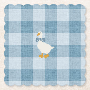 Poederblauwe Gingham Gans Babyshower Geruit Kartonnen Onderzetters