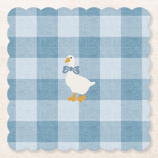 Poederblauwe Gingham Gans Babyshower Geruit Kartonnen Onderzetters (Voorkant)