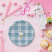 Poederblauwe Gingham Gans Babyshower Geruit Papieren Bordje (Feest)