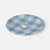 Poederblauwe Gingham Gans Babyshower Geruit Papieren Bordje (Gekanteld)