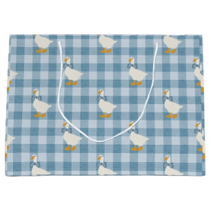 Poederblauwe Gingham Gans Linnen Textuur Groot Cadeauzakje
