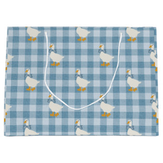 Poederblauwe Gingham Gans Linnen Textuur Groot Cadeauzakje