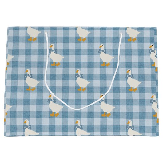 Poederblauwe Gingham Gans Linnen Textuur Groot Cadeauzakje (Voorkant)
