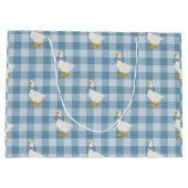 Poederblauwe Gingham Gans Linnen Textuur Groot Cadeauzakje (Achterkant)