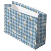 Poederblauwe Gingham Gans Linnen Textuur Groot Cadeauzakje (Voorkant Gekanteld)