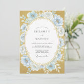 Poederblauwe Gouden Rozen Bruiloft Kaart (Staand voorkant)