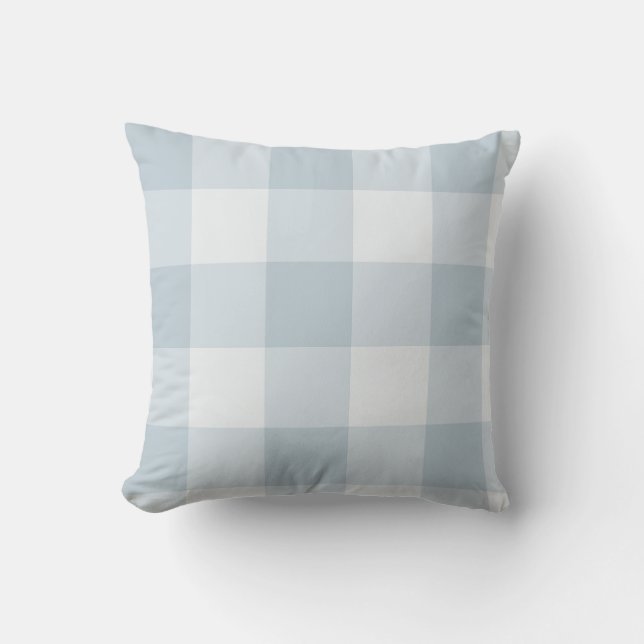 Poederblauwe grote geruite Gingham Kussen (Voorkant)