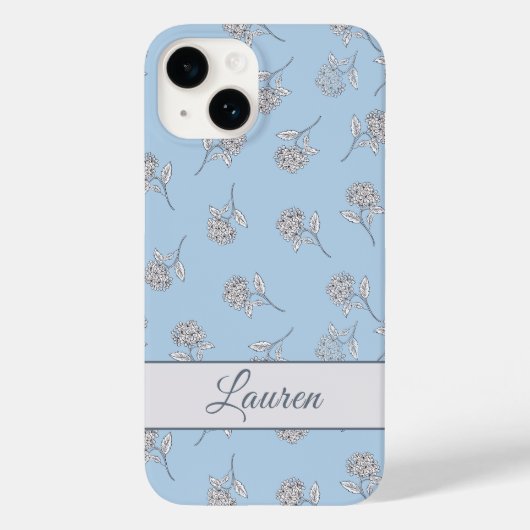Poederblauwe Hortensia Bloemmotief Monogram Case-Mate iPhone Case (Achterkant)