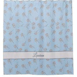 Poederblauwe Hortensia Bloemmotief Monogram Douchegordijn