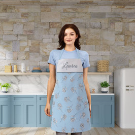 Poederblauwe Hortensia Bloemmotief Monogram Schort