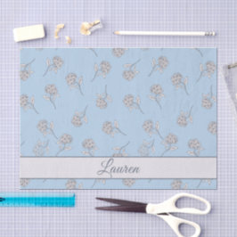 Poederblauwe Hortensia Bloemmotief Monogram Tissuepapier