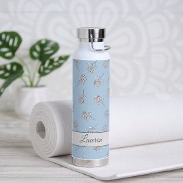 Poederblauwe Hortensia Bloempatroon Monogram Waterfles
