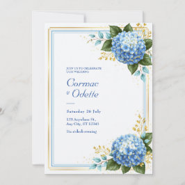 Poederblauwe Hortensia Goud Folie Romantische Trou Kaart