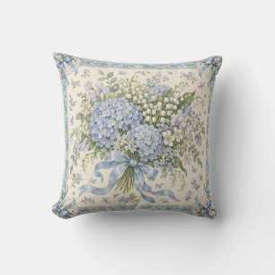 Poederblauwe Hortensia Strik Lint Frame Kussen