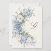 Poederblauwe Hydrangea Ivoor Monogram Bruidsfeest Kaart (Achterkant)