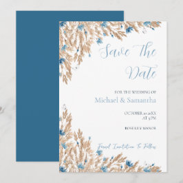 Poederblauwe landelijke velden bruiloft save the date